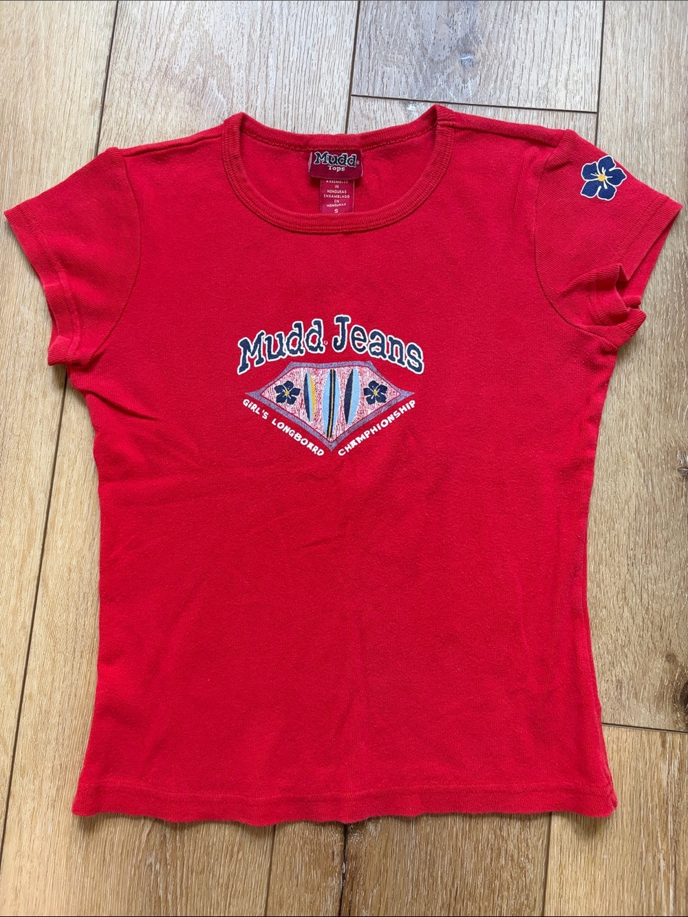 Vintage Y2K Mudd Jeans Short Sleeve Baby Tee Girls Junior S Red Fitted